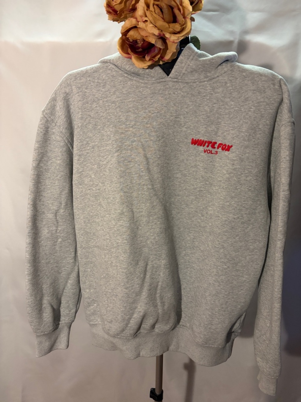 White Fox Boutique Light Gray Crewneck Sweatshirt with Red Logo